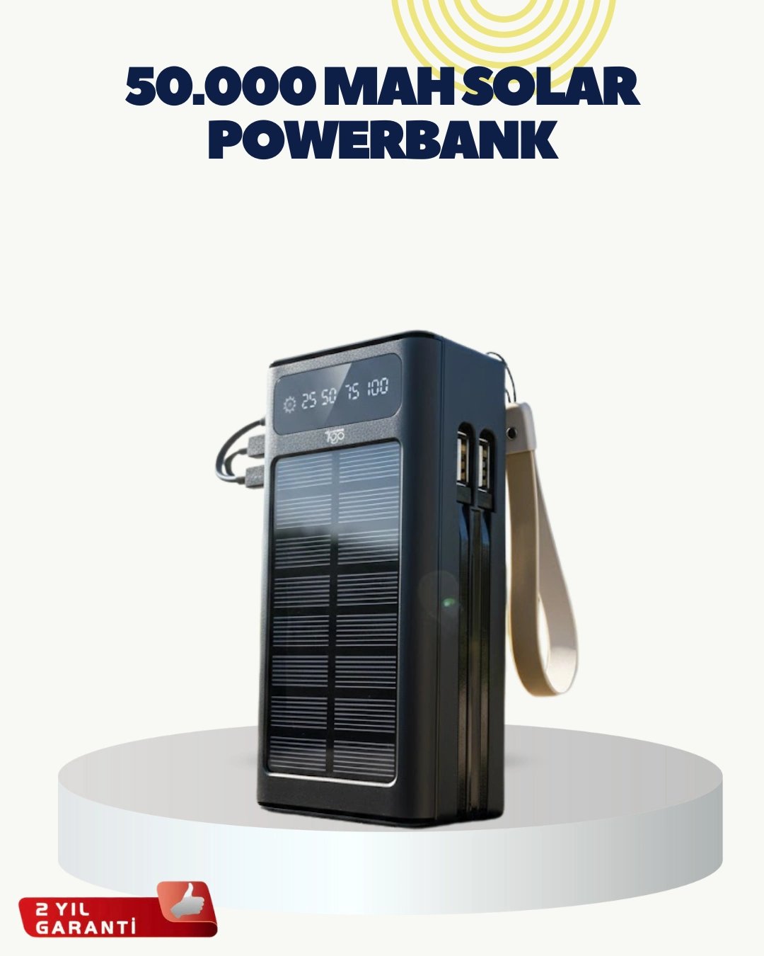 LED Aydınlatmalı Güneş Panelli Powerbank Seyahat ve Kamp İçin
