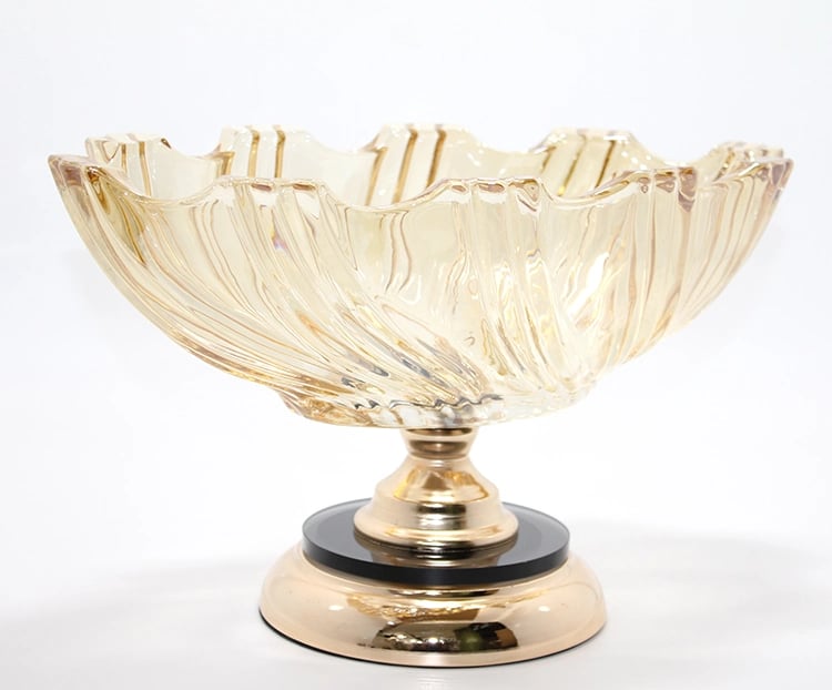 Lüks Ayaklı Kristal Cam Gondol Sunumluk Gold Detaylı