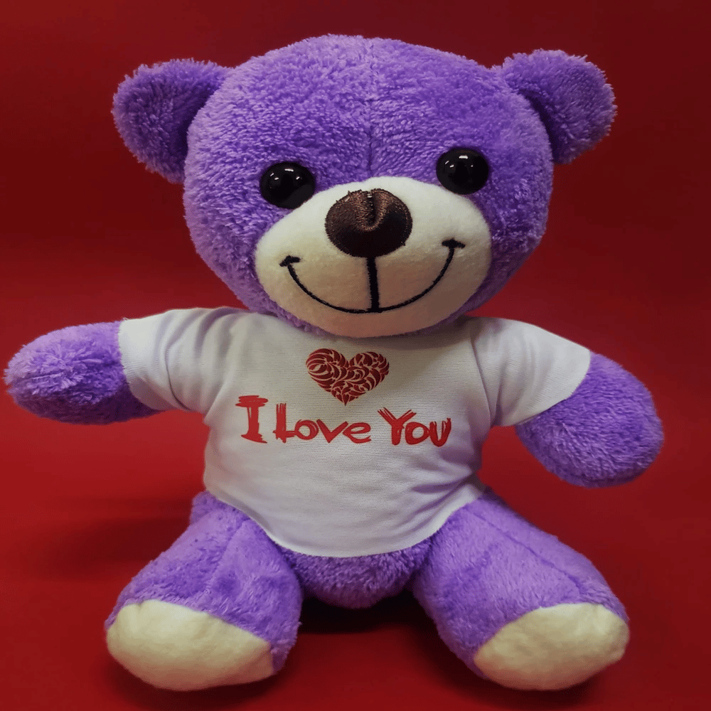 Mor I Love You Tişörtlü Peluş Ayıcık