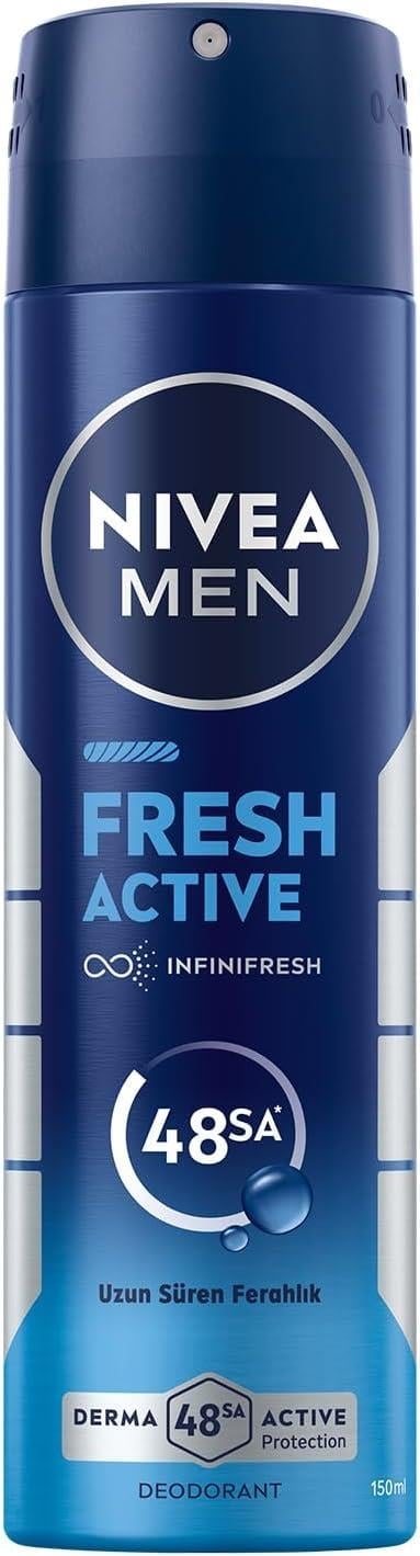 NIVEA MEN Erkek Sprey Deodorant Fresh Active 150ml, Ter ve Ter Kokusuna Karşı 48 Saat Deodorant Koruması
