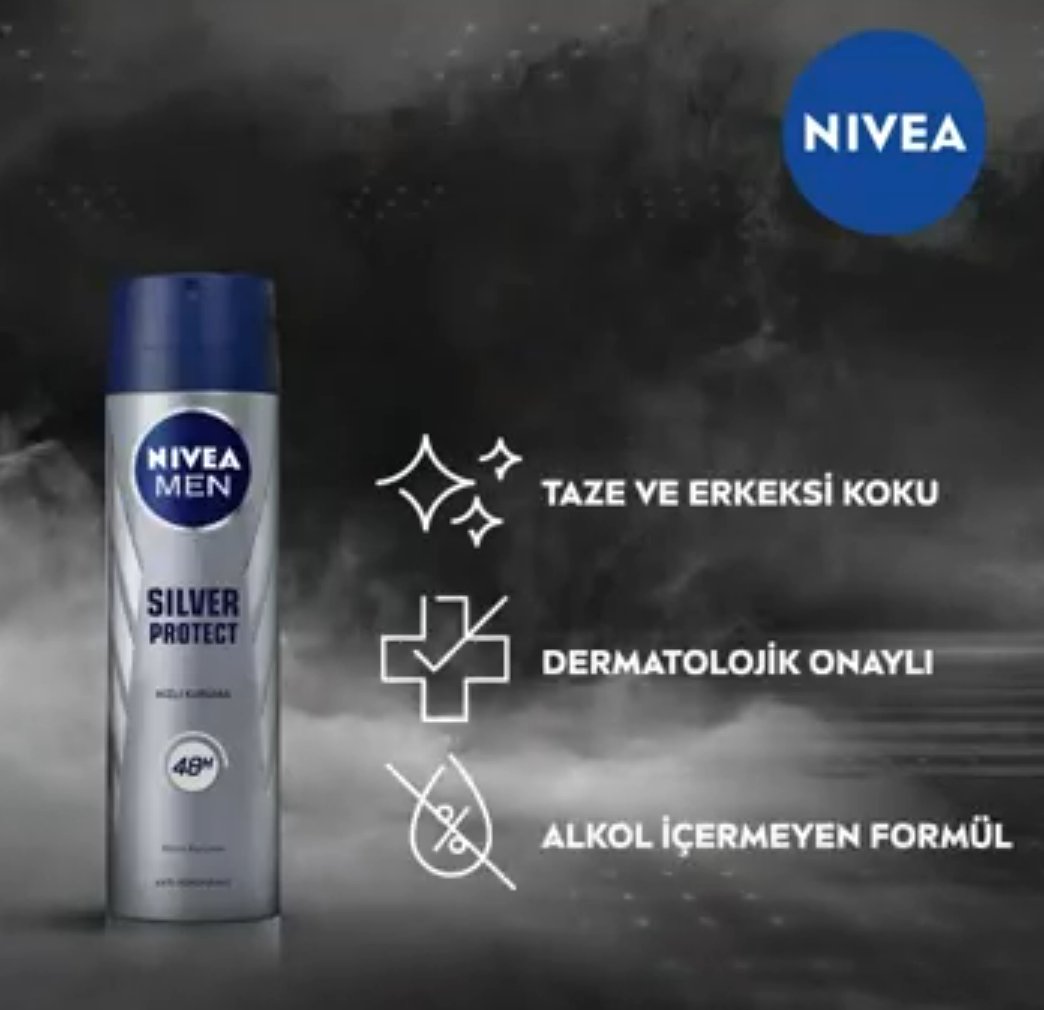 NIVEA Men Erkek Sprey Deodorant Silver Protect 48 Saat Anti-perspirant Koruma (150 ml)