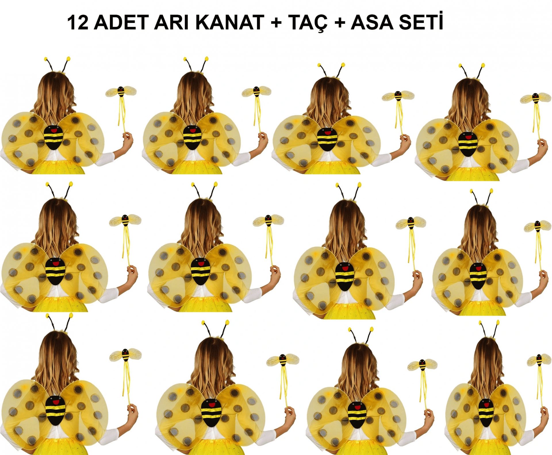 Okul Gösterileri için Arı Seti 12 Adet - Taç, Kanat, Asa