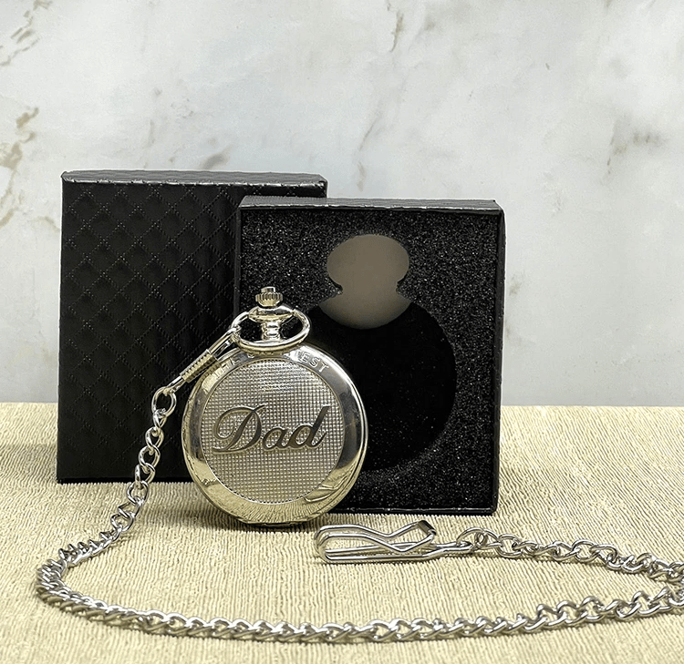 Özel Kutulu Dad (Baba) Tasarımlı Gümüş Köstekli Saat