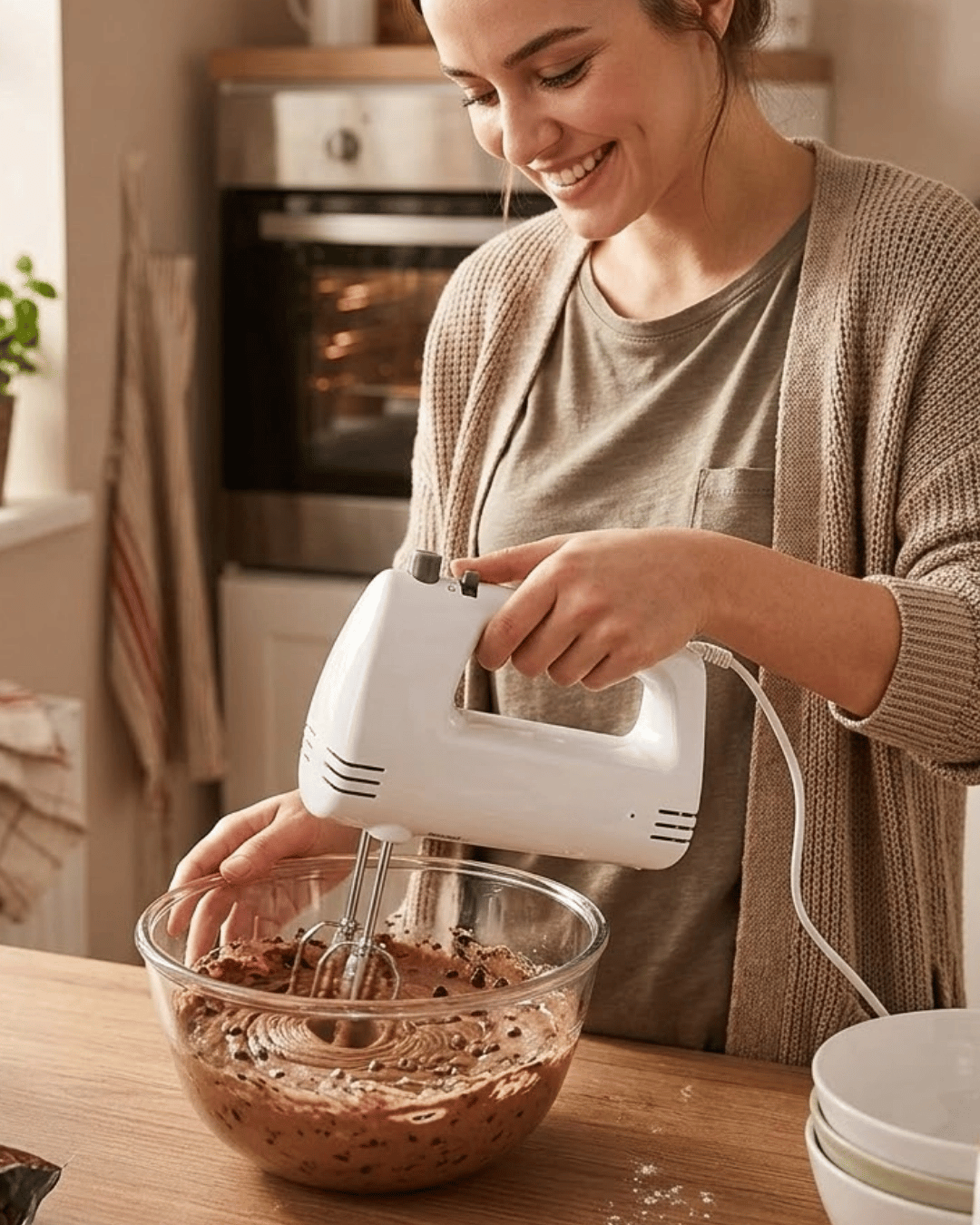 Paslanmaz Çelik Çırpıcılı El Mikseri 250W Çok Kademeli Mutfak Mikseri