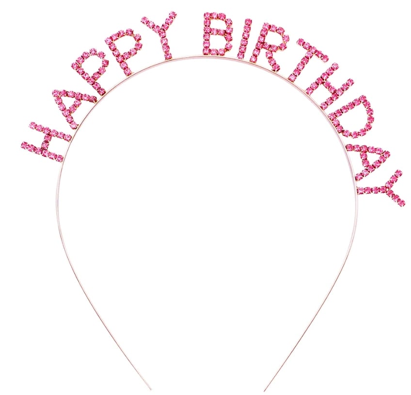 Pembe Kristal Taşlı Gold Happy Birthday Taçı