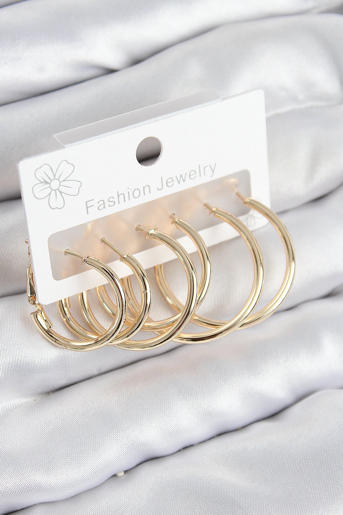 Pirinç Halka Model Gold Renk Kadın Set Küpe