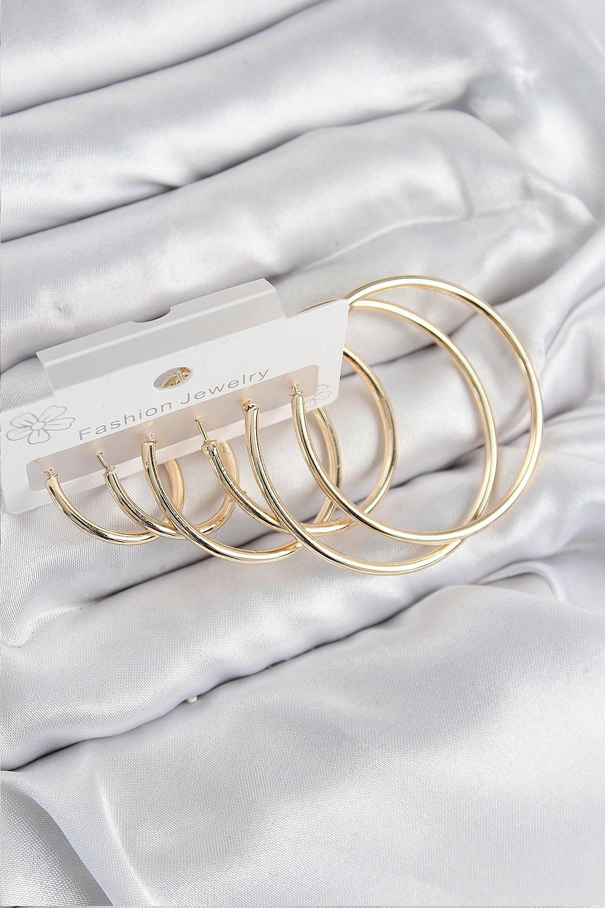 Pirinç Halka Model Gold Renk Kadın Set Küpe