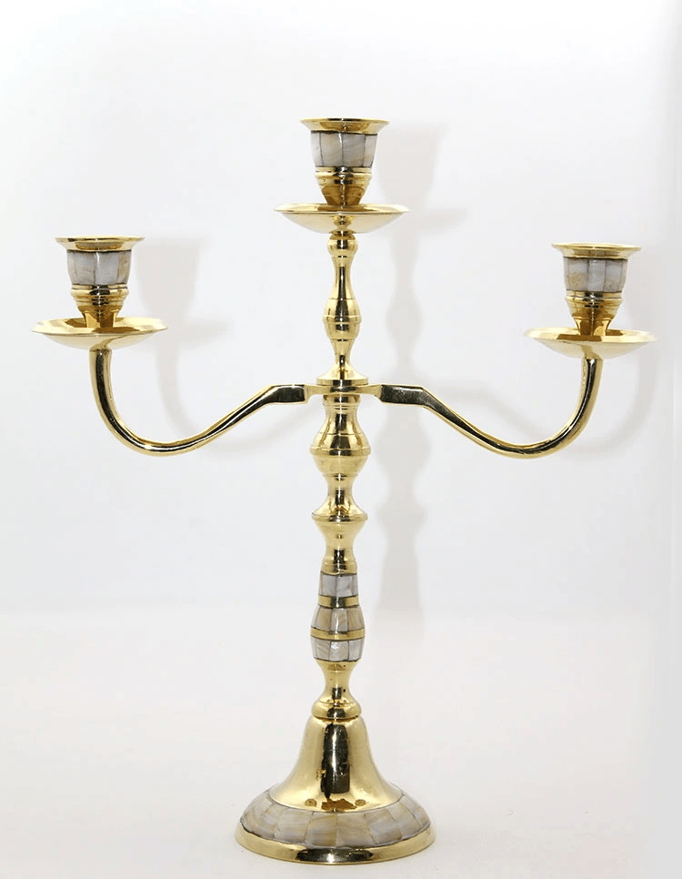 Pirinç Sedefli 3'lü Şamdan Model 2