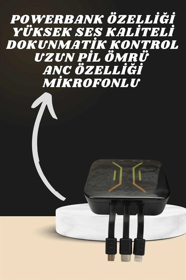 Powerbank Kulaklık ve 7 Kordonlu Akıllı Saat Çoklu Şarj Girişi Bluetooth Bağlantılı