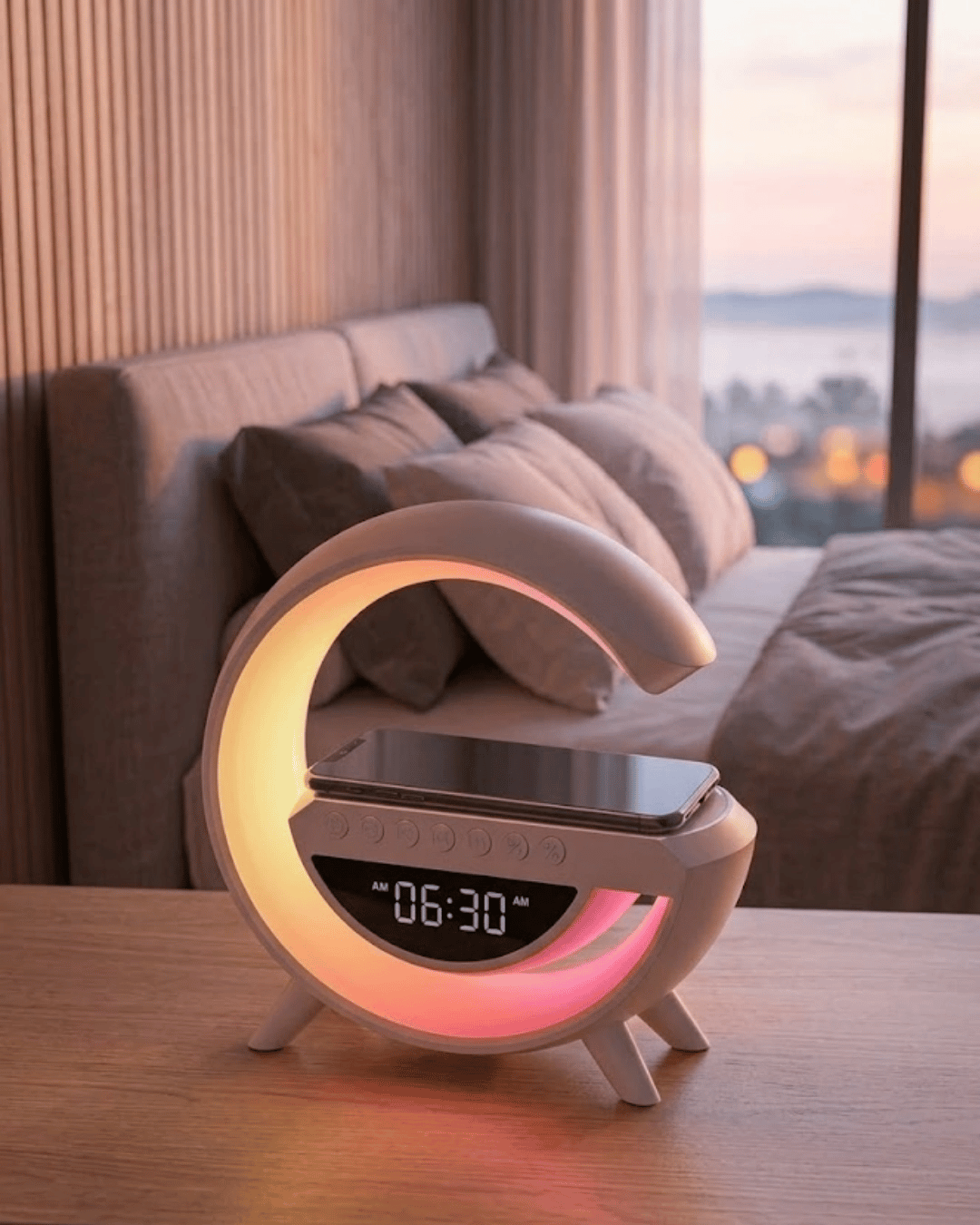 RGB Gece Lambalı Kablosuz Şarj Cihazlı Bluetooth Hoparlör Dijital Saat