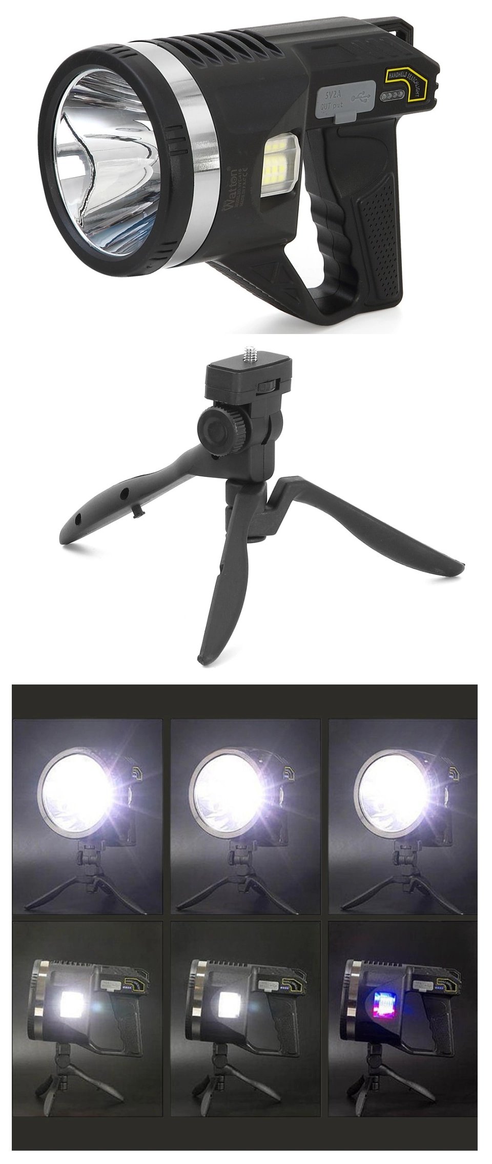 Şarjlı Dev Boy El Feneri Tripod Ayaklı Parlak LED El Lambası Kamp, Av ve Güvenlik İçin İdeal