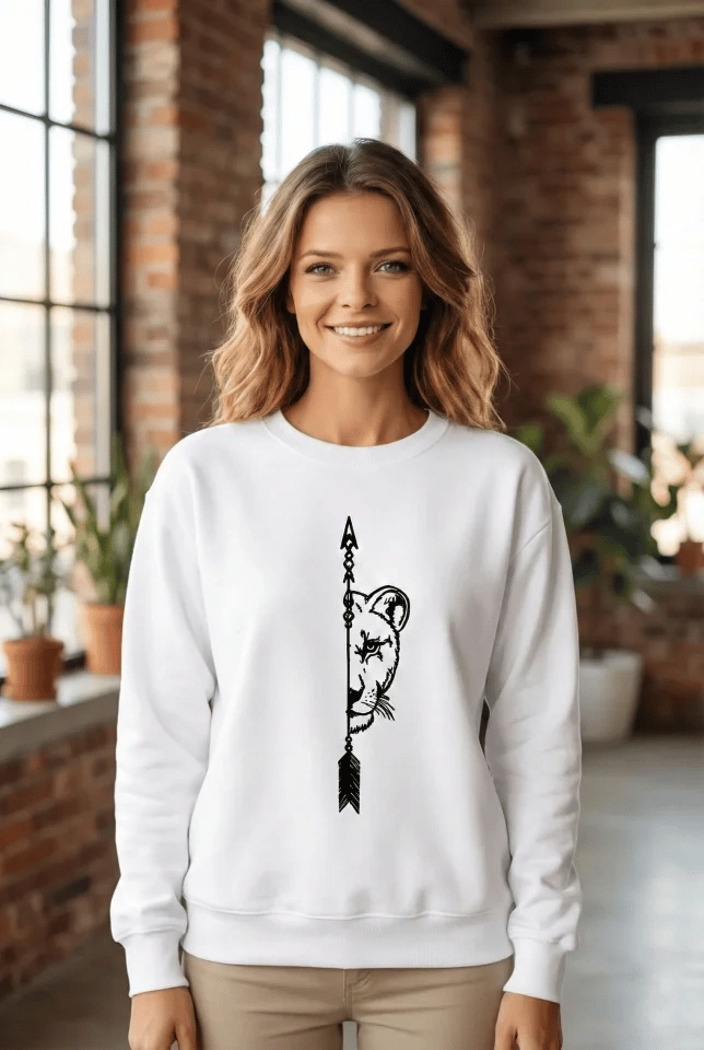 Sevgililer Günü Özel Bisiklet Yaka Aslan Baskılı Oversize Sweatshirt - Beyaz