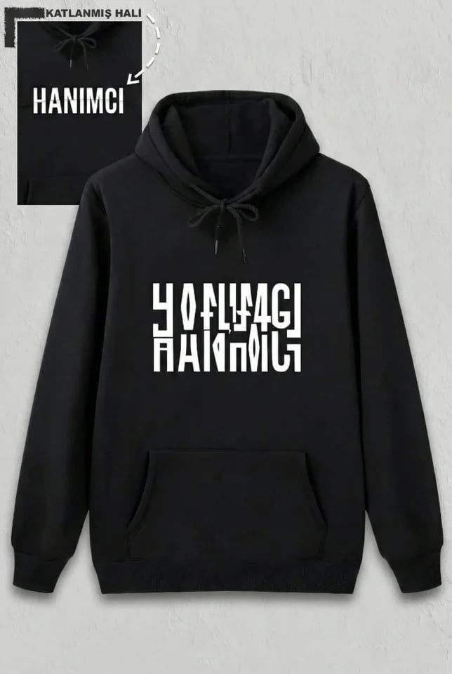 Sevgililer Günü Özel Kapüşonlu Hanımcı Baskılı Oversize Sweatshirt - Siyah