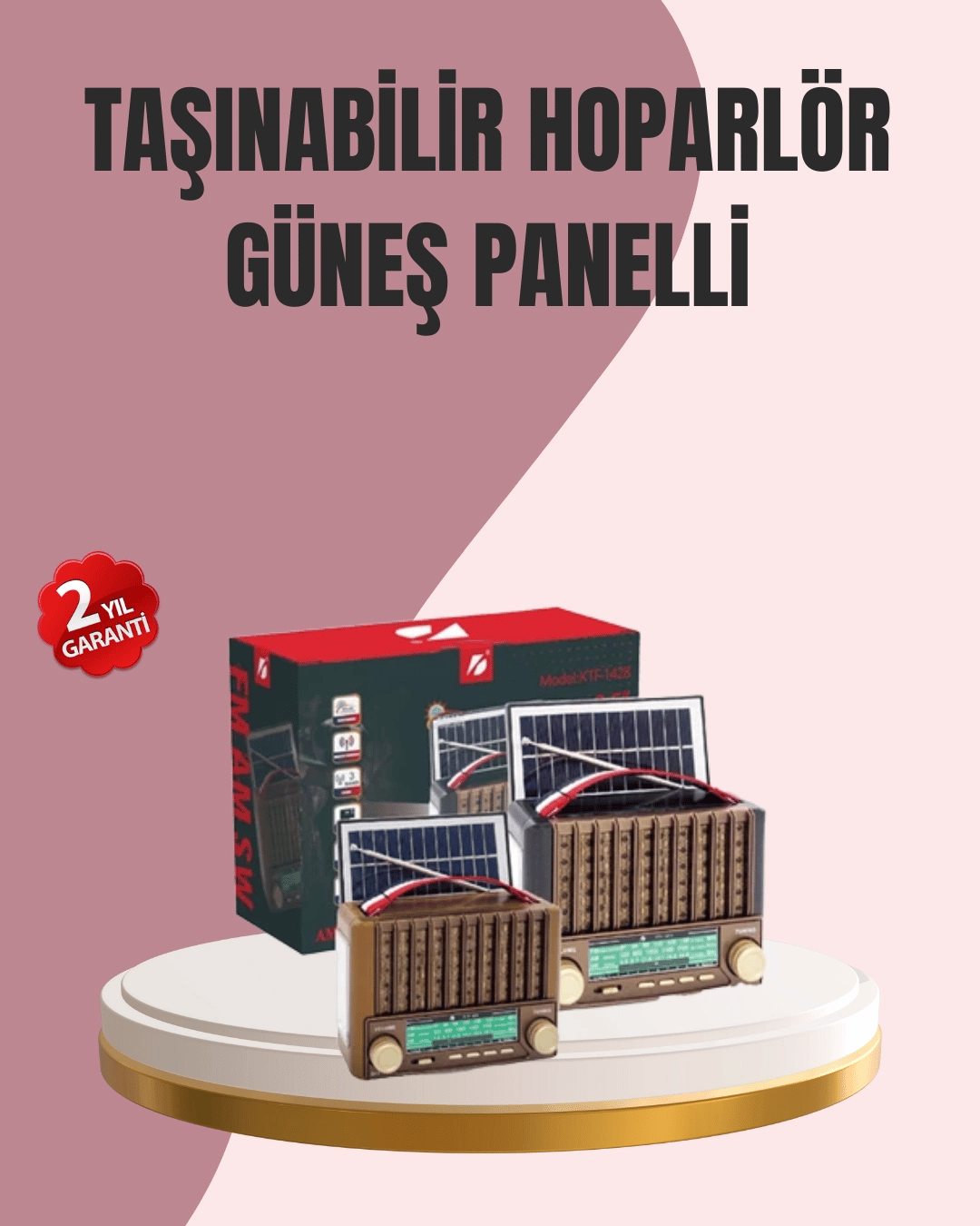 Solar Panel Şarjlı Taşınabilir Radyo Bluetooth Hoparlör Müzik Kutusu