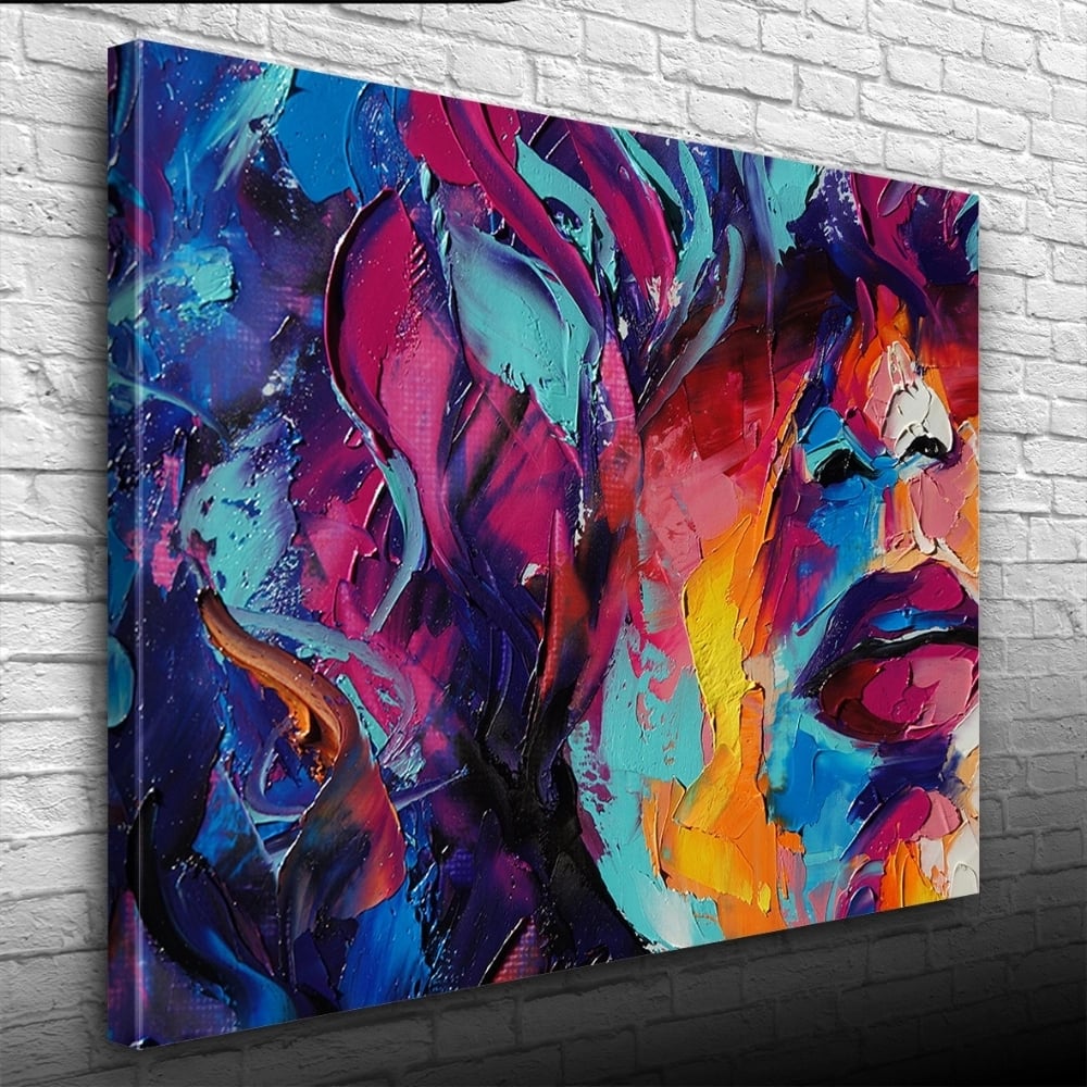 Soyut,  Renkli , Yağlıboya Dokulu Kanvas Tablo 50 x 70