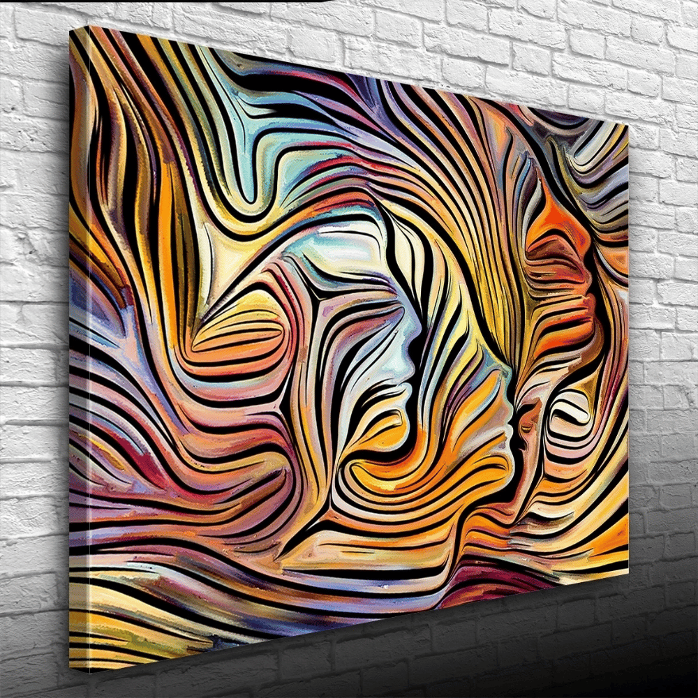 Soyut , Turuncu ve Mavi Tonlar Face Kanvas Tablo 50 x 70