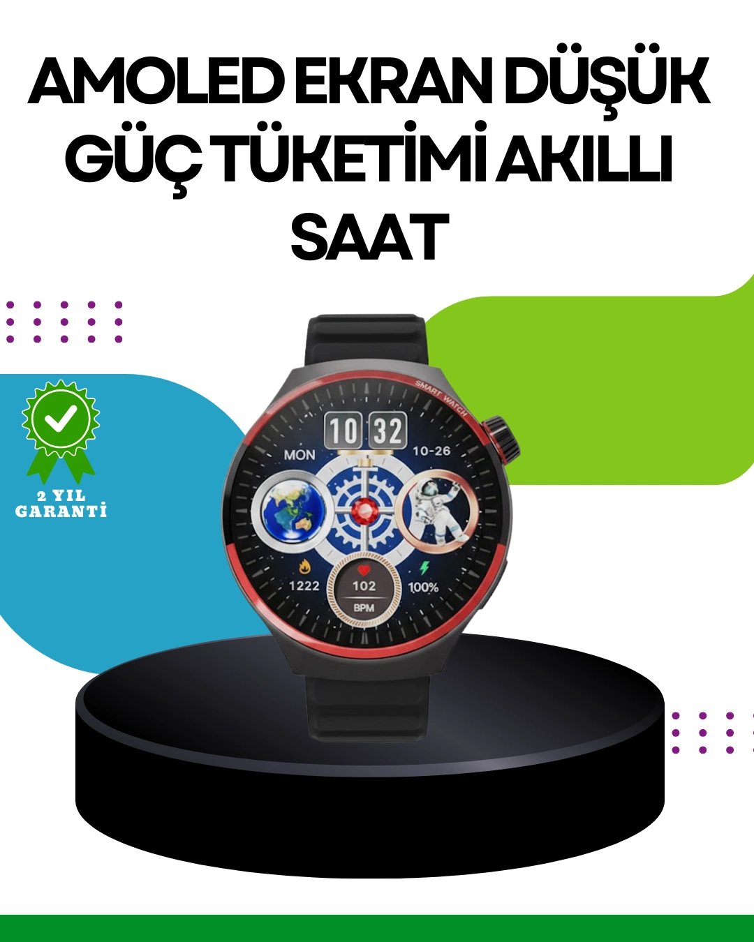 Spor ve Sağlık Takipli Akıllı Saat Kablosuz Şarj