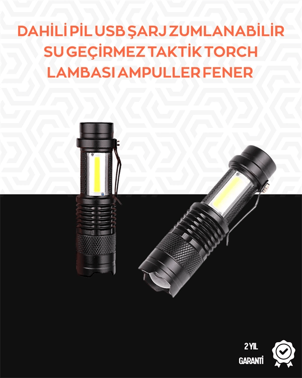 Taşınabilir Şarjlı LED Fener - 4 Modlu, 2000LM, Ayarlanabilir Odak
