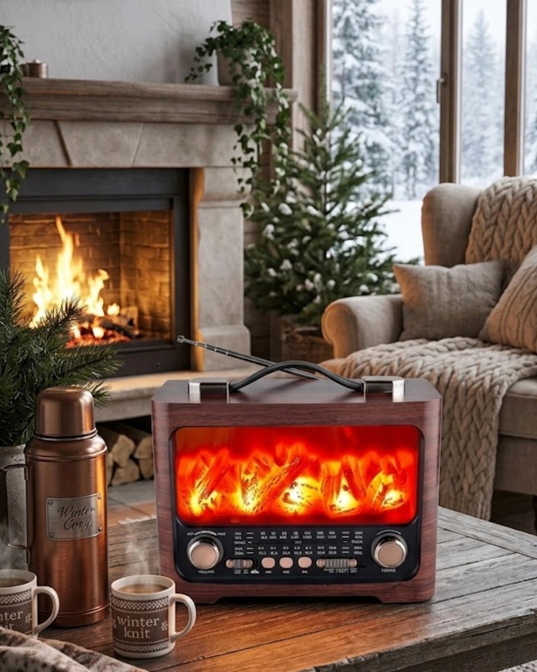 Taşınabilir Şömine Efektli Bluetooth Hoparlör FM Radyo LED Işıklı Müzik Çalar