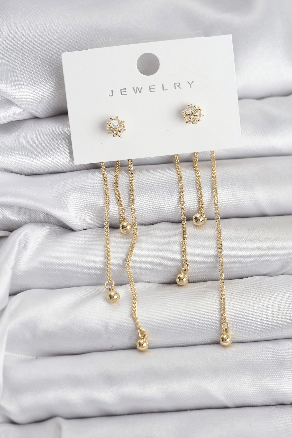 Topçuk Model Gold Renk Pirinç Sallantılı Kadın Küpe Seti