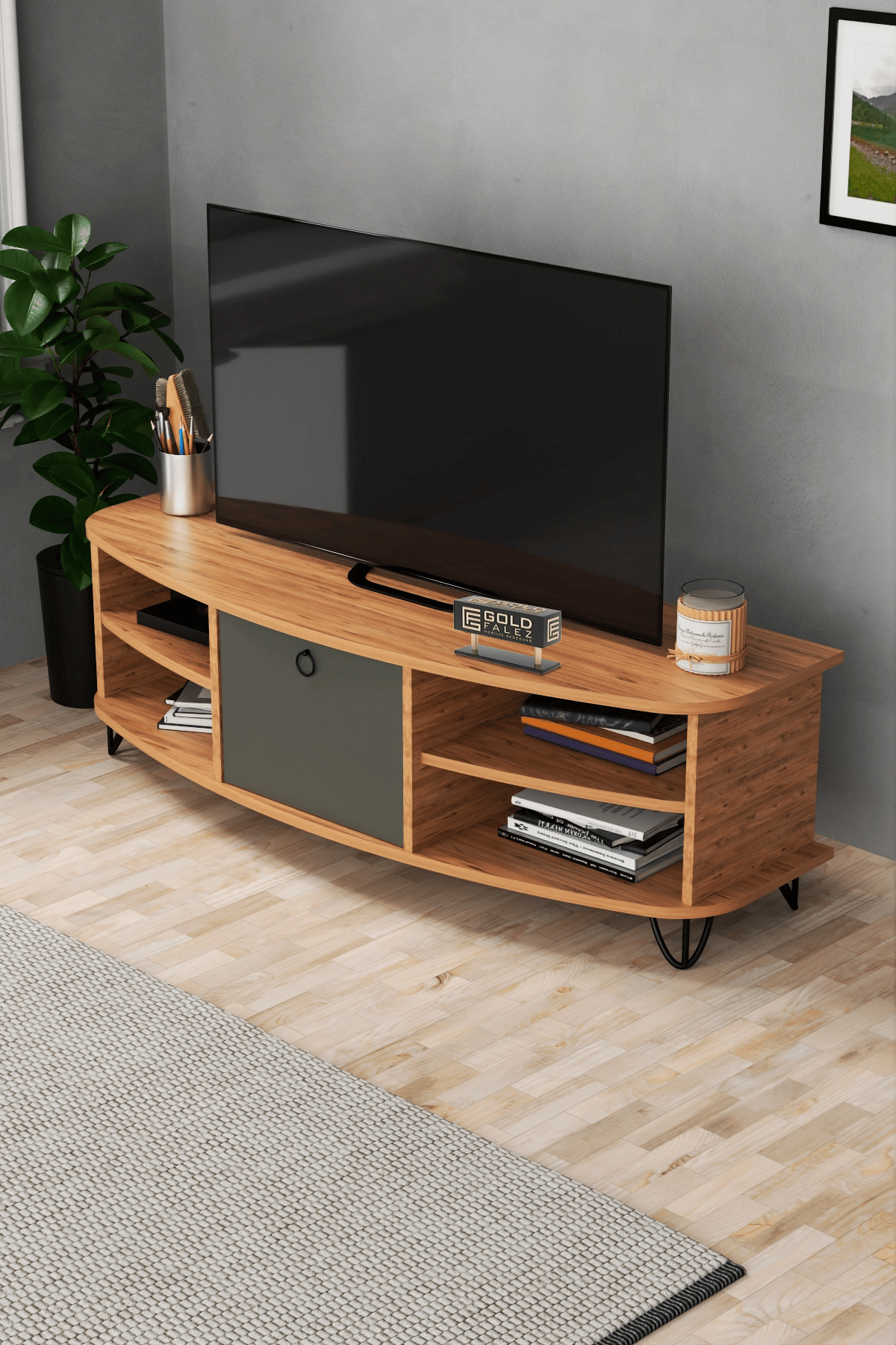 Tv Sehpası Tv Ünitesi 136 Cm Atlantik Çam Antrasit Vienna 5007