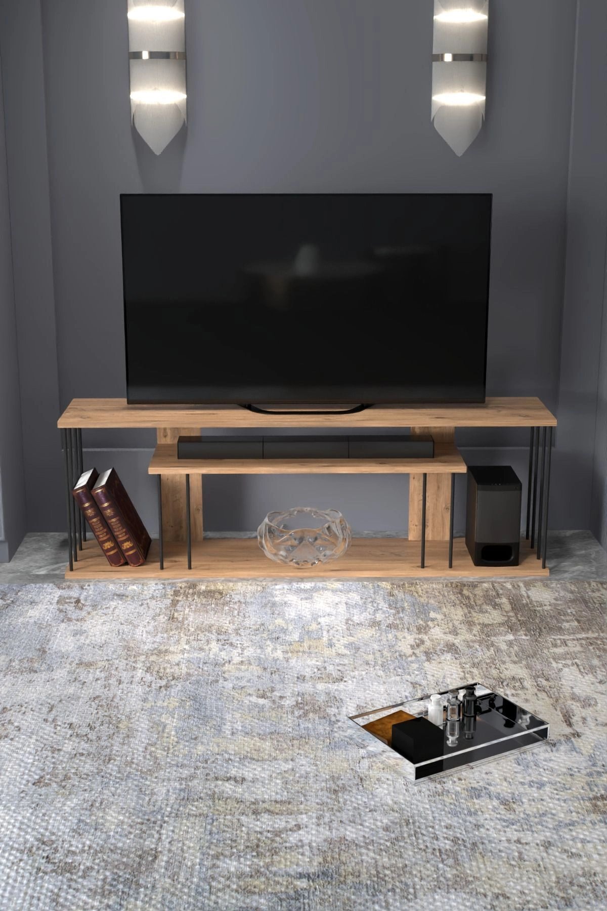 Tv Sehpası Tv Ünitesi Raflı 140 Cm Gzd Plus Atlantik Çam