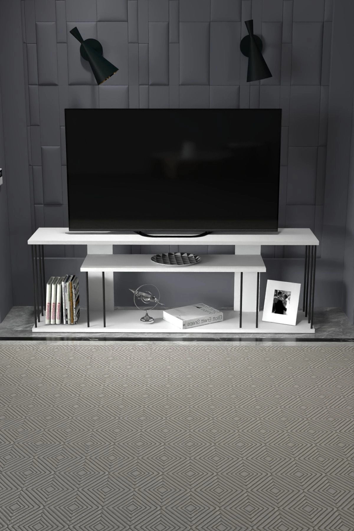 Tv Sehpası Tv Ünitesi Raflı 140 Cm Gzd Plus Beyaz