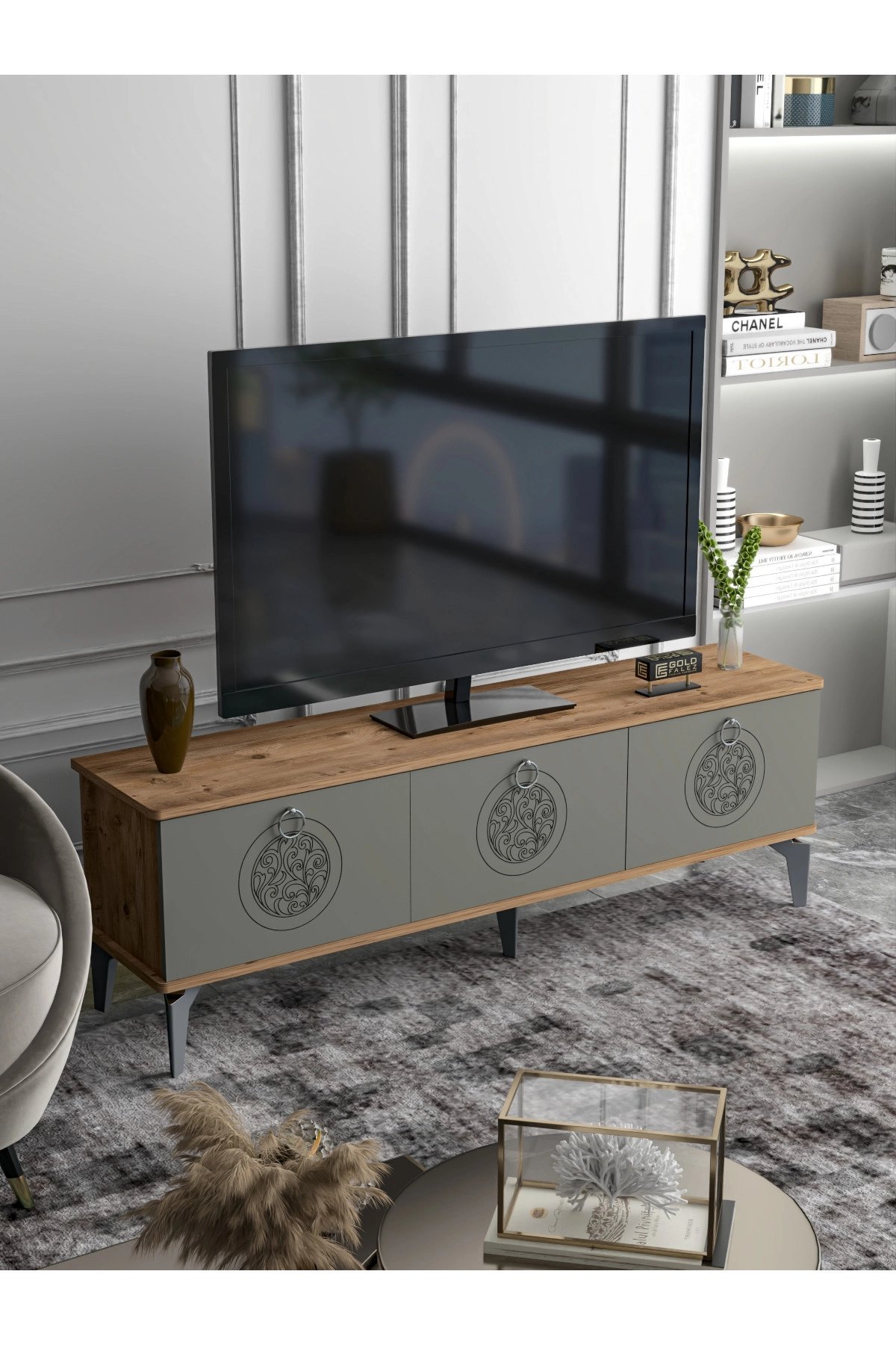 Tv Sehpası Tv Ünitesi Saraylı Atlantik Çam - Antrasit 5061