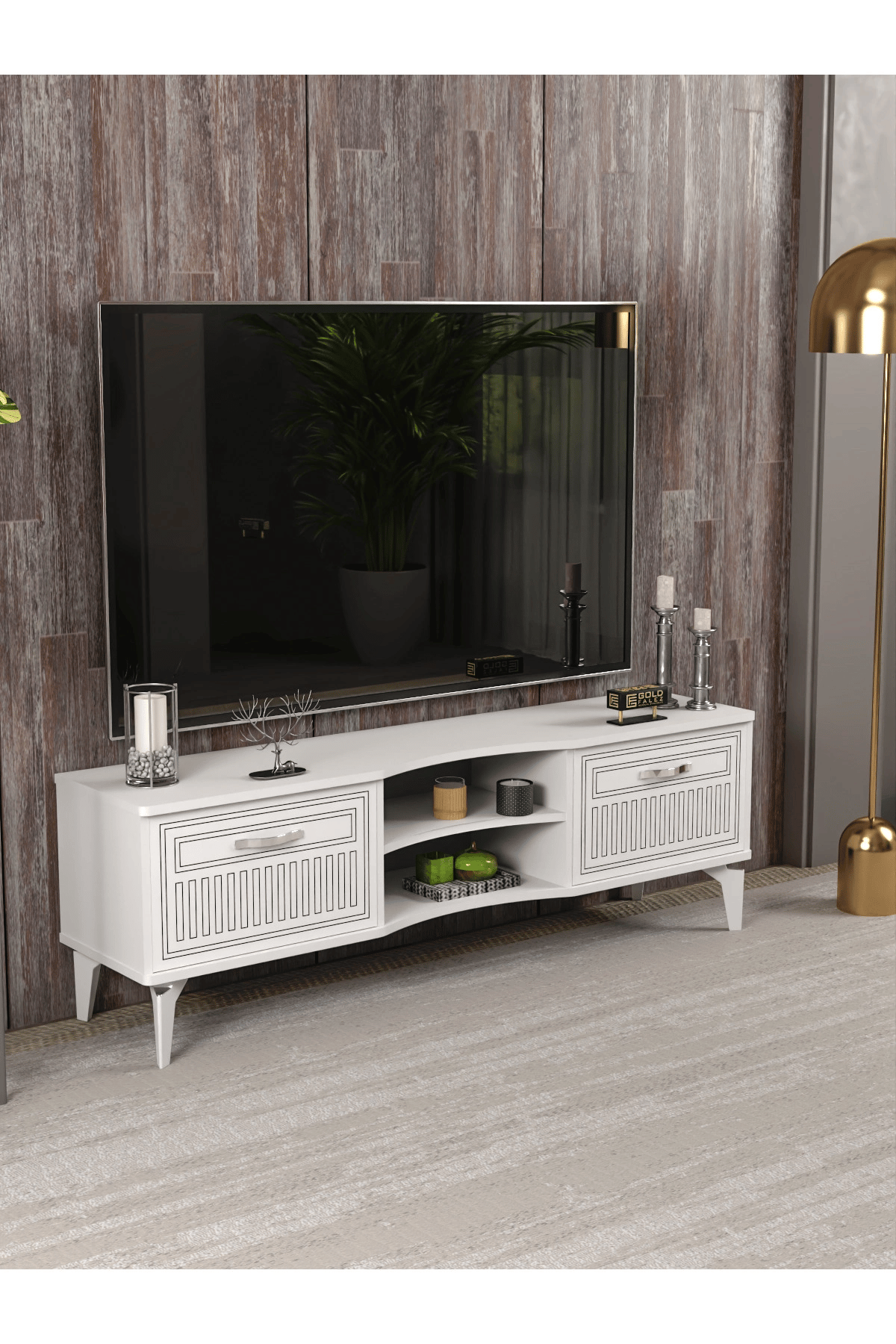 Tv Sehpası Tv Ünitesi Vera Beyaz Çizgili 5053