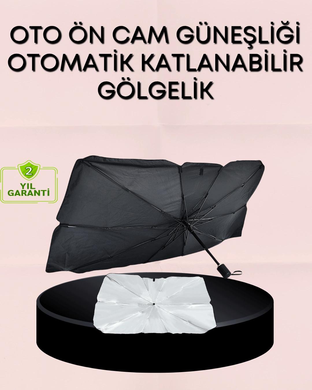 UV Korumalı Şemsiye Tipi Oto Güneşliği - Geniş Araç Uyumu