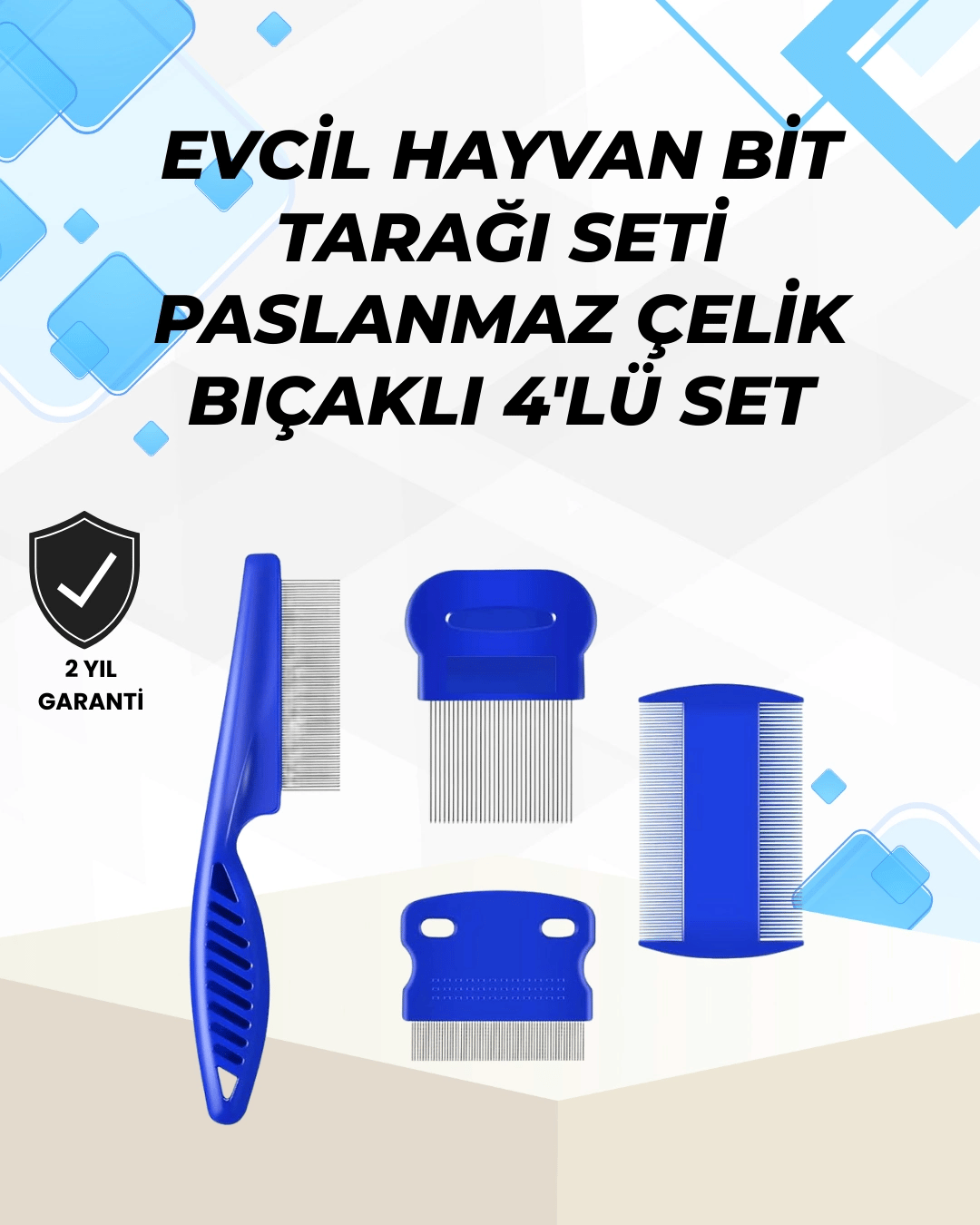 Uzun ve Kısa Tüylü Hayvanlara Özel Bit Tarağı ve Tüy Temizleme Seti