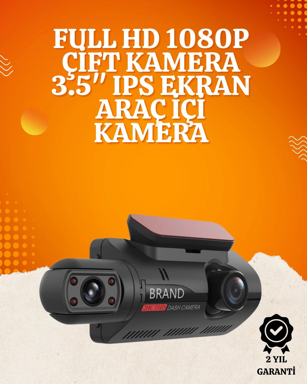 WiFi Destekli Araç Kamerası – 3 inç Ekran, 1080P Ön ve 720P İç Kamera