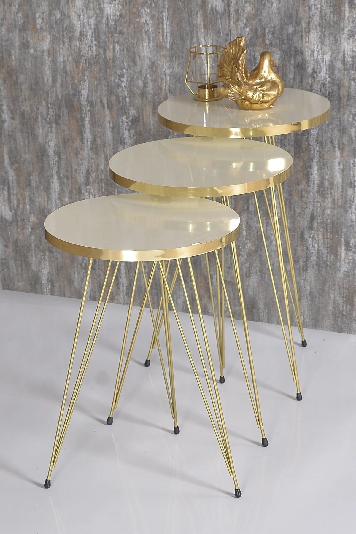 Zigon Sehpa Gold Krem Tel Ayak