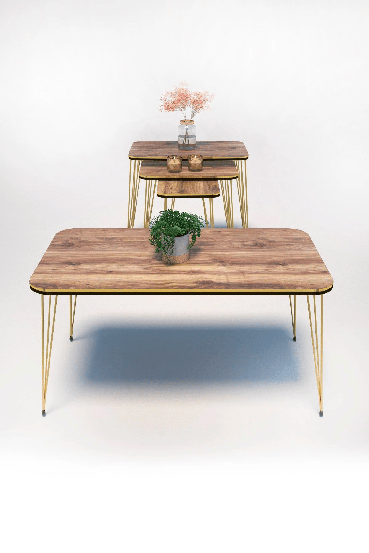 Zigon Sehpa Kr Ve Orta Sehpa Kr Set Çift Gold Ceviz Tel 1110