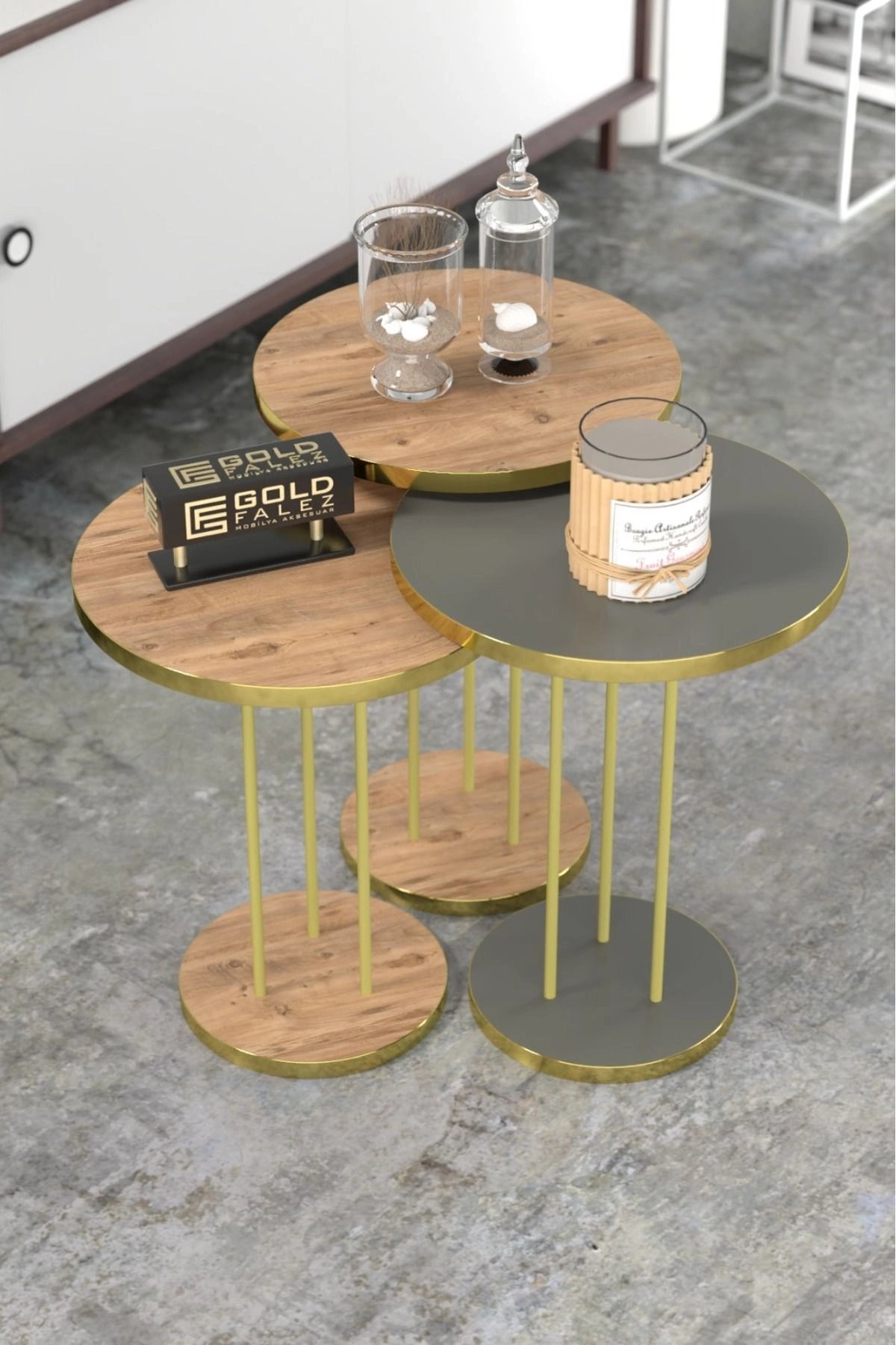 Zigon Sehpa Terra Gold Ceviz Antrasit TRR01