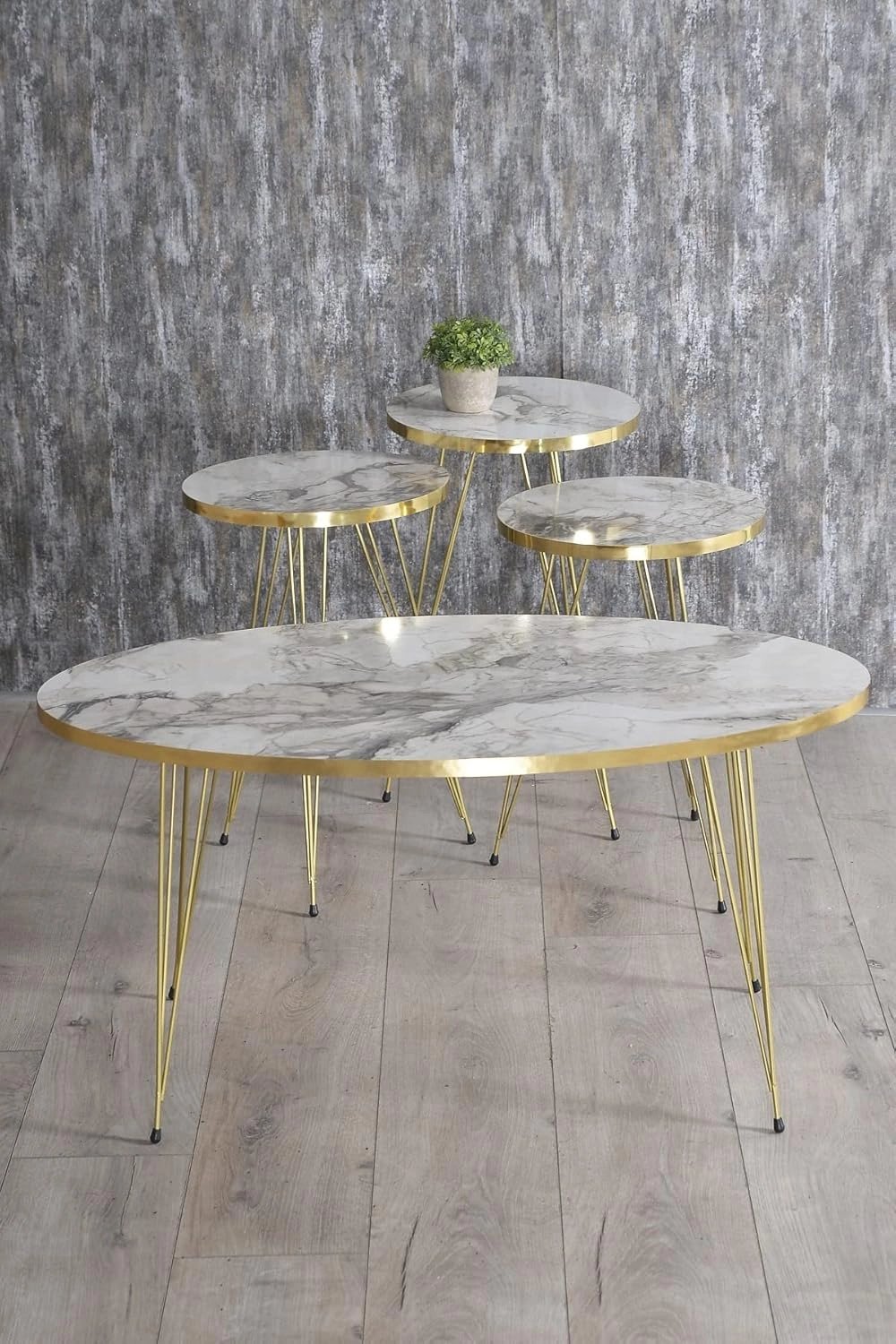 Zigon Sehpa Ve Orta Sehpa Elips Gold Metal Ayak Gold Efes Set