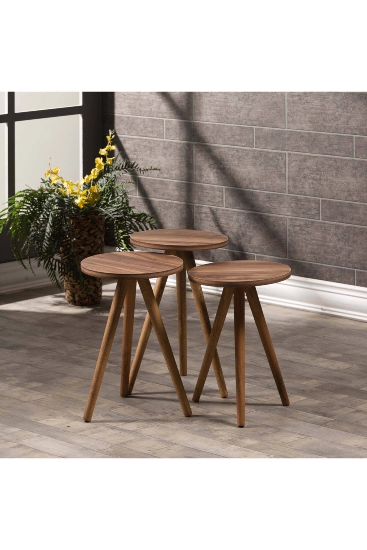 Zigon Sehpa Ve Orta Sehpa Kr Torna Ceviz Set 3006