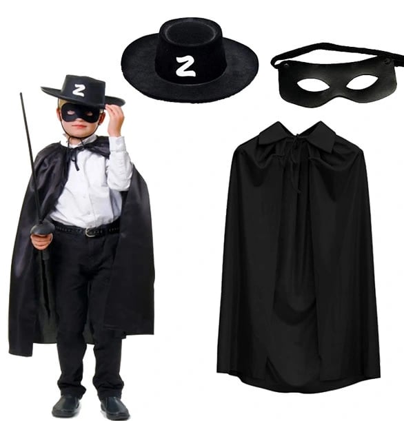 Zorro Pelerin Şapkası ve Maske Seti Çocuk Boy