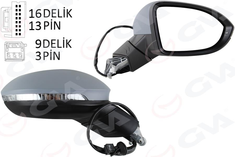 DIŞ DİKİZ AYNASI SAĞ ELEKTRİKLİ ISITMALI SİNYALLİ ASTARLI HAFIZALI KÖR NOKTALI KONVEKS VW GOLF 20 >