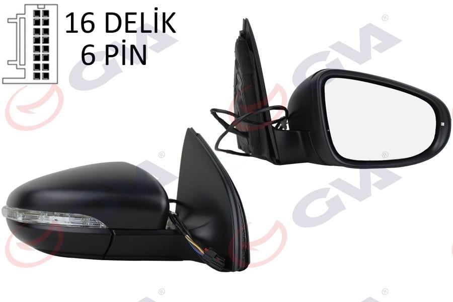 DIŞ DİKİZ AYNASI SAĞ GOLF 09> ELEKTRİKLİ ISITMALI SİNYALLİ KONVEKS 6 FİŞ VM- 6197EHPR