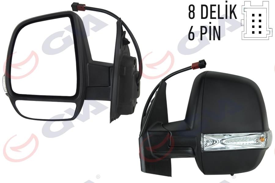 DIŞ DİKİZ AYNASI SOL DOBLO 11> ELEKTRİKLİ ISITMALI SİNYALLİ ÇİFT CAM KONVEKS 6 FİŞ VM-669EHPL
