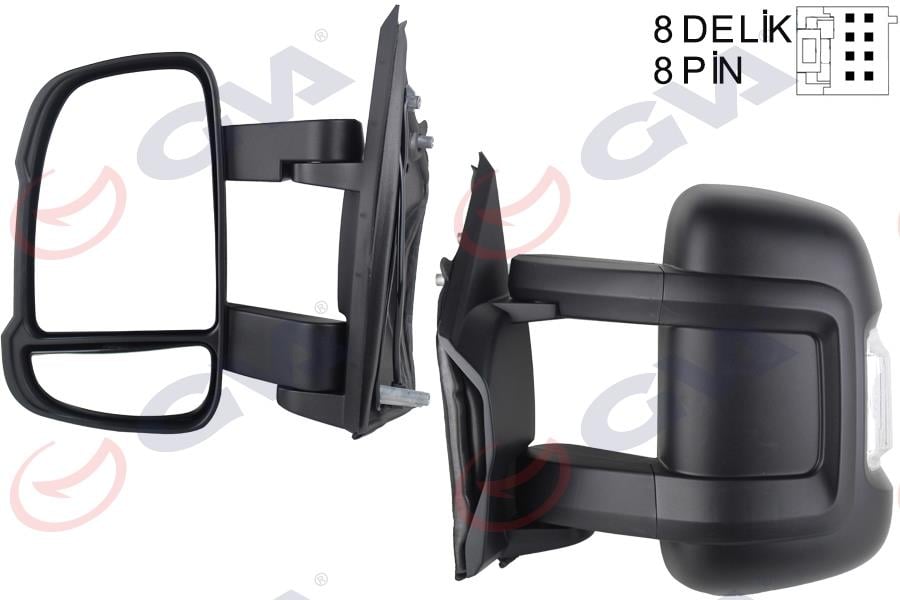 DIŞ DİKİZ AYNASI SOL DUCATO-BOXER-JUMPER 06> ELEKTRİKLİ ISITMALI SİNYALLİ ORTA UZUN KOL KONVEKS 8 FİŞ VM-6202EHL