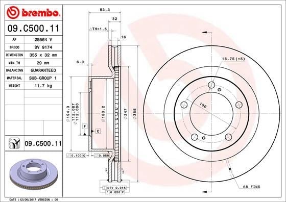 FREN DISKI ON HAVALI 354-5 UV Coated TOYOTA LAND CRUISER 200 07-