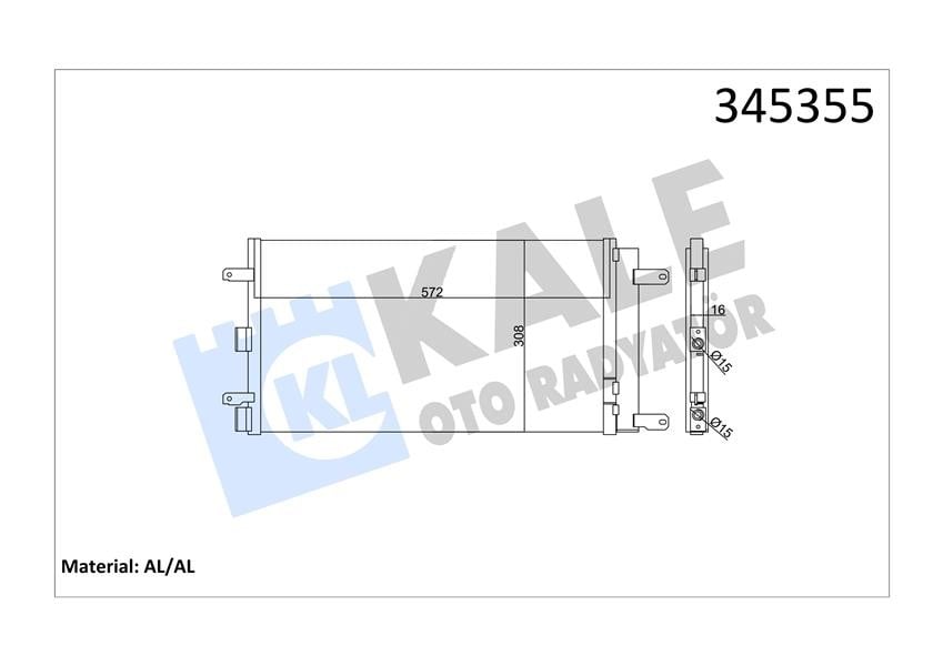 KLİMA KONDENSERİ DOBLO 01> 1.4-1.6 16V 595x303x16 AL/AL