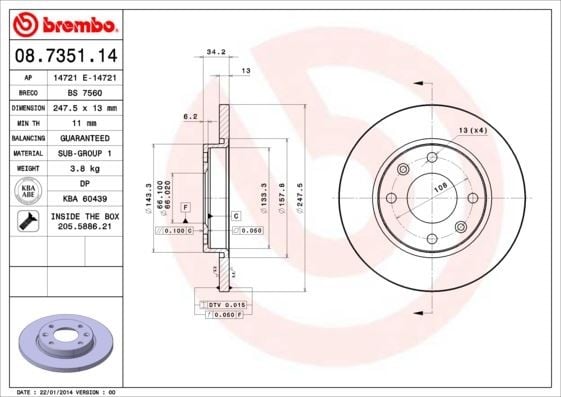 ÖN FREN AYNASI PEUGEOT P206 98>12 P306 93>01 CITROEN XSARA 97>05 ABS SİZ 247x13x4DL DOLU SOĞUTMASIZ