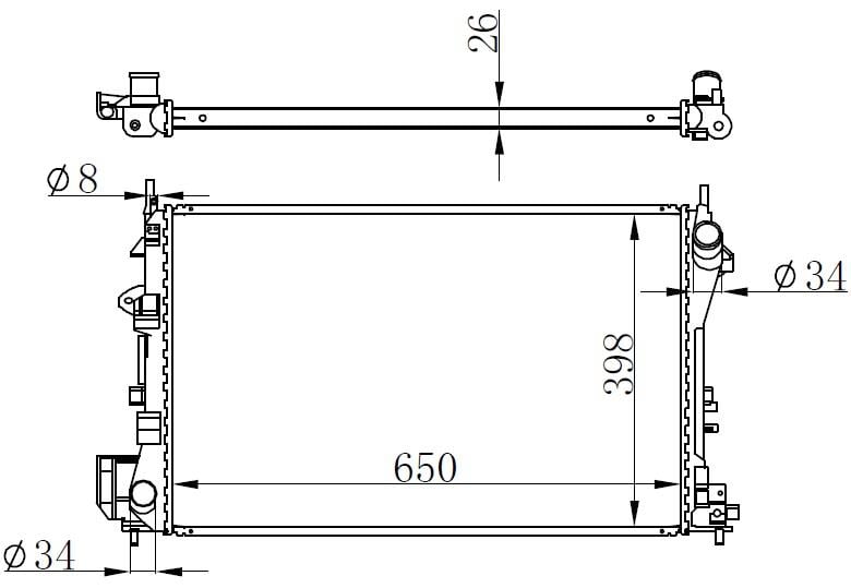 RADYATÖR BRAZİNG VECTRA C-SIGNUM 1.6-1.8 16V 02 > AC KLİMASIZ MEK 650x398x26