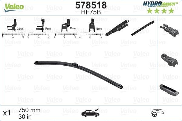SİLECEK SÜPÜRGESİ ÖN 75cm X1 MUZ TİPİ HydroConnect ÇOKLU BAĞLANTILI ÜNİVERSAL HF75B