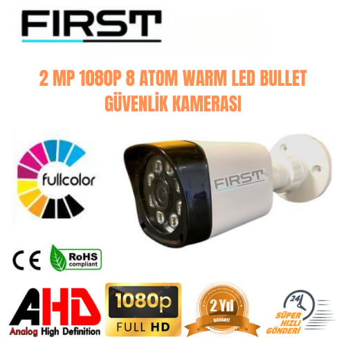 2 MP 1080P AHD 8 ATOM WARM LED SU GEÇİRMEZ DIŞ MEKAN GÜVENLİK KAMERASI FR-1015
