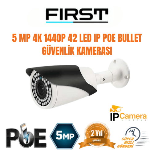 5 MP 4K 1440P 42 LED IP POE Bullet Güvenlik Kamerası FR-5061