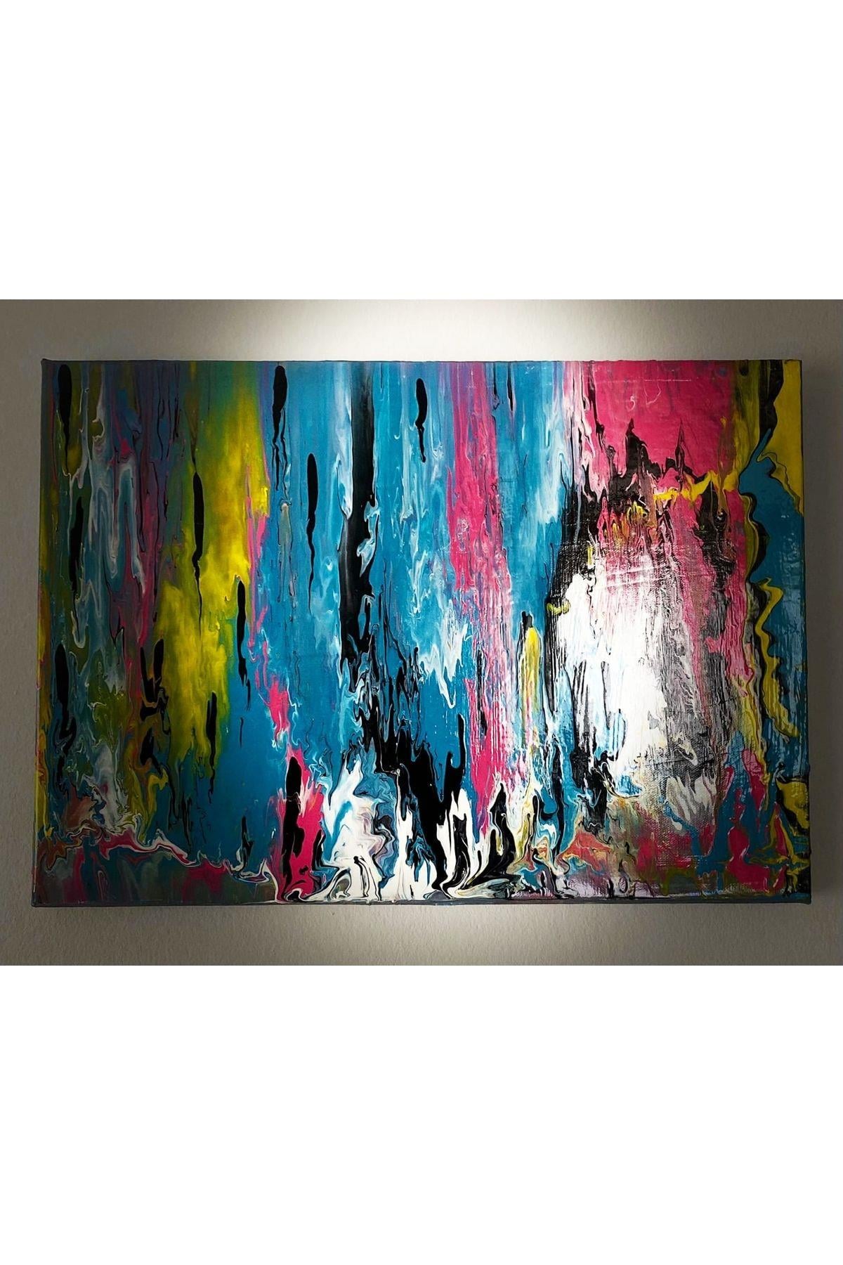 Mavi Pembe Karışık Desenli Akrilik Boya Tablo 40x50